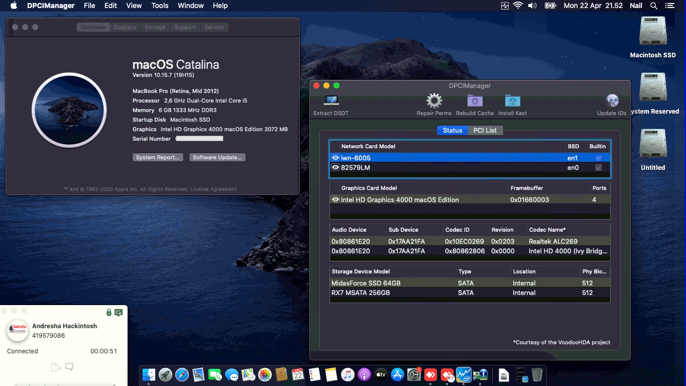 Success Hackintosh macOS Catalina 10.15.7 Build 19H15 in Lenovo Thinkpad X230